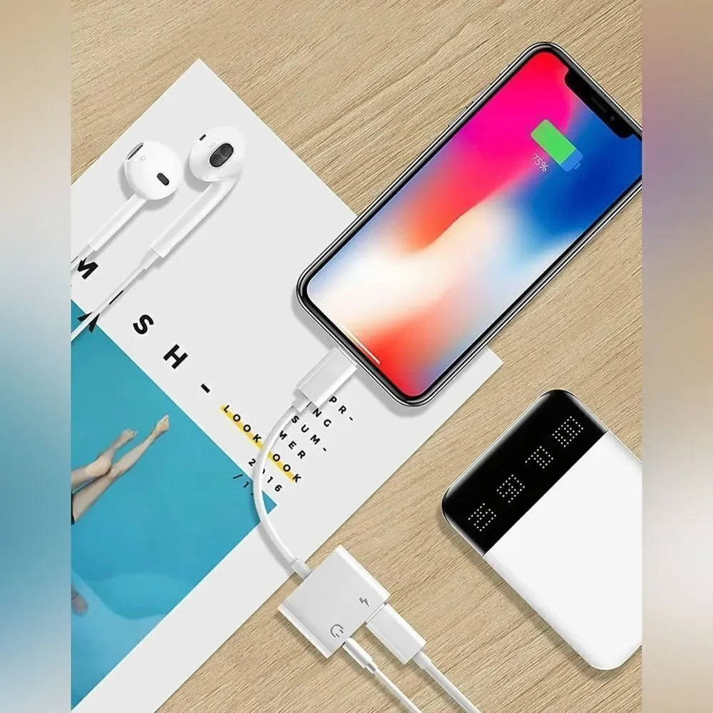 2- Pack 2 in 1 Dual Adapter, 3.5mm Headphone & Charger Splitter For iPhone User